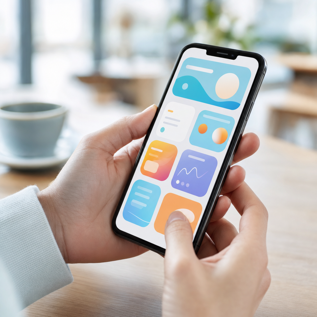 Manos usando una aplicación móvil en un smartphone